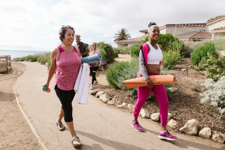 Women going to or from a yoga class