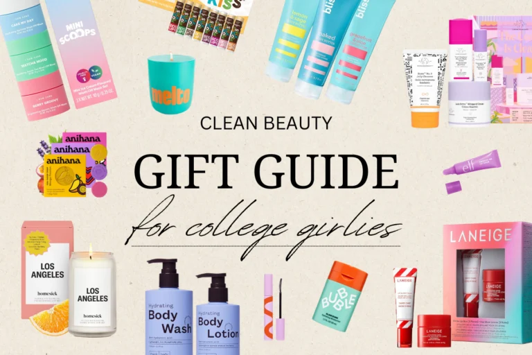 clean beauty gift guide for college girls featuring non toxic, clean beauty product gift ideas